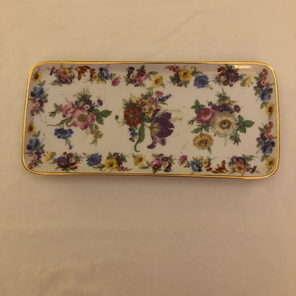 Beyreuth Gloria Porcelain Serving Sandwich Tray Floral 22K Gold Trim W.Germany